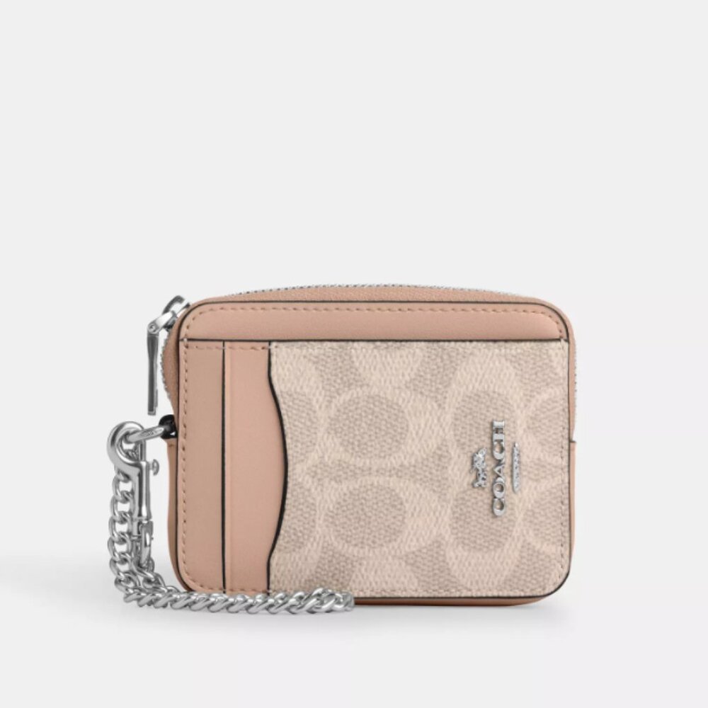 Coach Zip Card Case In Signature Canvas